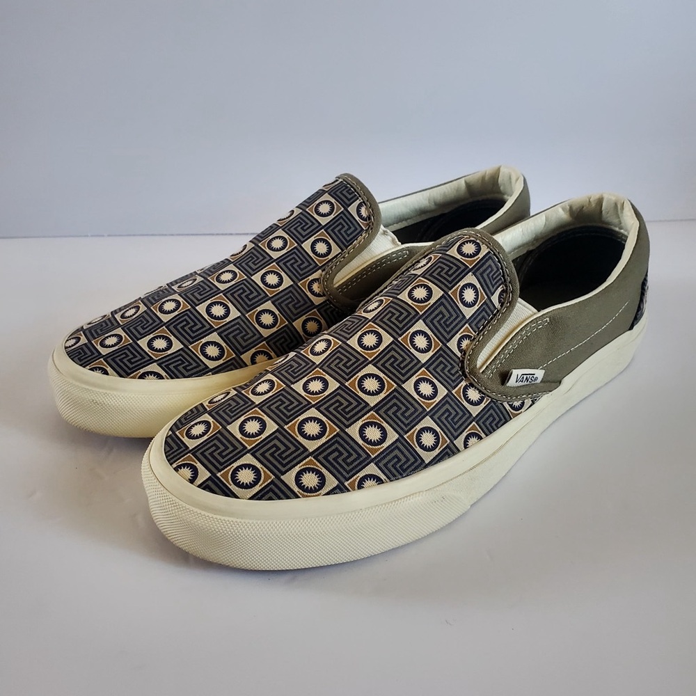 Vans Classic Slip-On sneakers in the Geo Trek Olive Men's 9.5 Women's 11